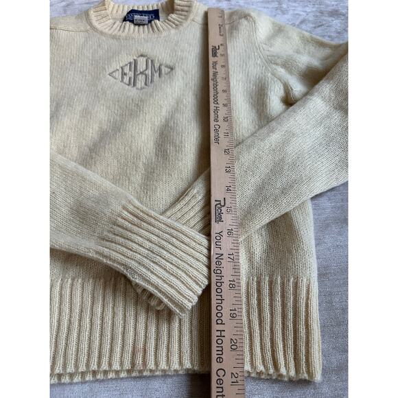 Vintage Lands End Sweater Women’s Sz S,M 100% Pure Wool Yellow monogram EKM - Picture 12 of 13
